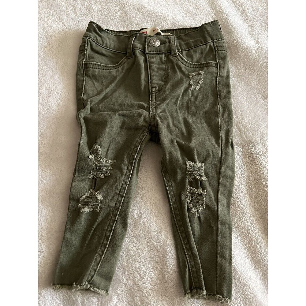 Levi's Jean Infant Size 6M Regular Green Super Skinny Ankle Denim Distressed